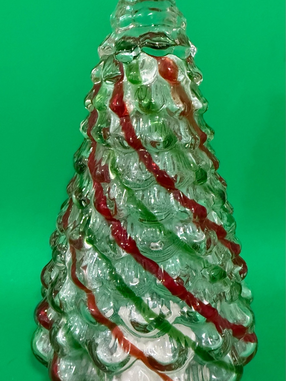 Pier 1 Imports Art Glass Collection Light-Up Christmas Tree Red Green Stripe 8â